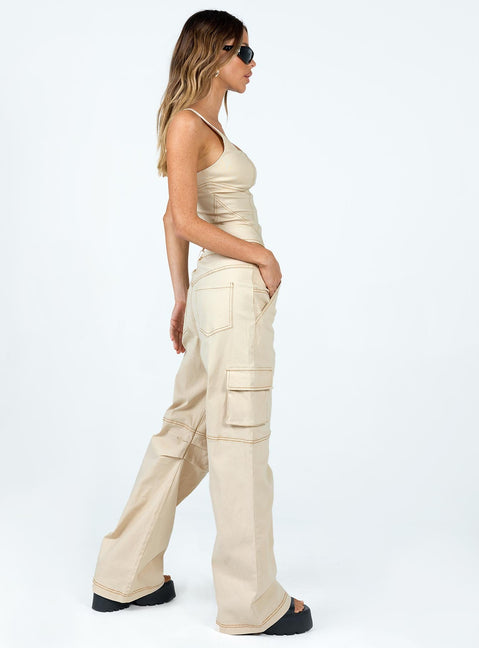 Front view of model wearing  front Princess Polly High Waisted Pants High Waisted Pants High Waisted Pants  Dobson Pants Beige