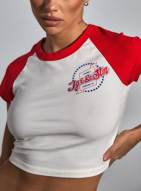 product Princess Polly Sleeveless High Neck  JGR & STN All Star Baby Tee Vintage White / Red