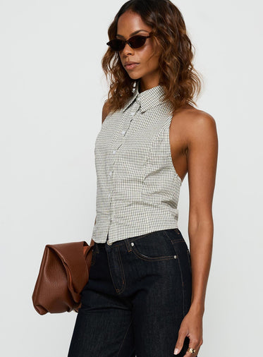 Different Dimensions Sleeveless Collared Top Check