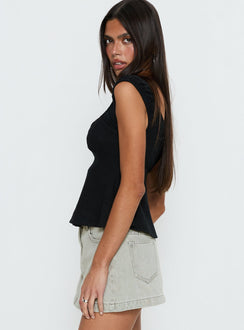 With Pleasure Puff Sleeve Linen Blouse Top Black