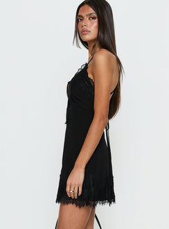 Call My Lover Lace Slip Mini Dress Black