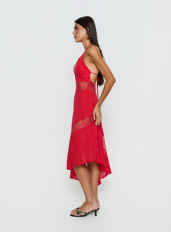 Down With Love Asymmetrical Midi Dress Red