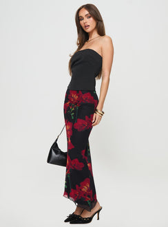 Maxi skirt Floral print, mesh material, elasticated waistband, curved hem Good stretch, fully lined  Princess Polly Lower Impact 