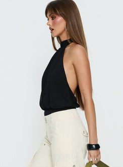 Alissah Halter Chiffon Bodysuit Black