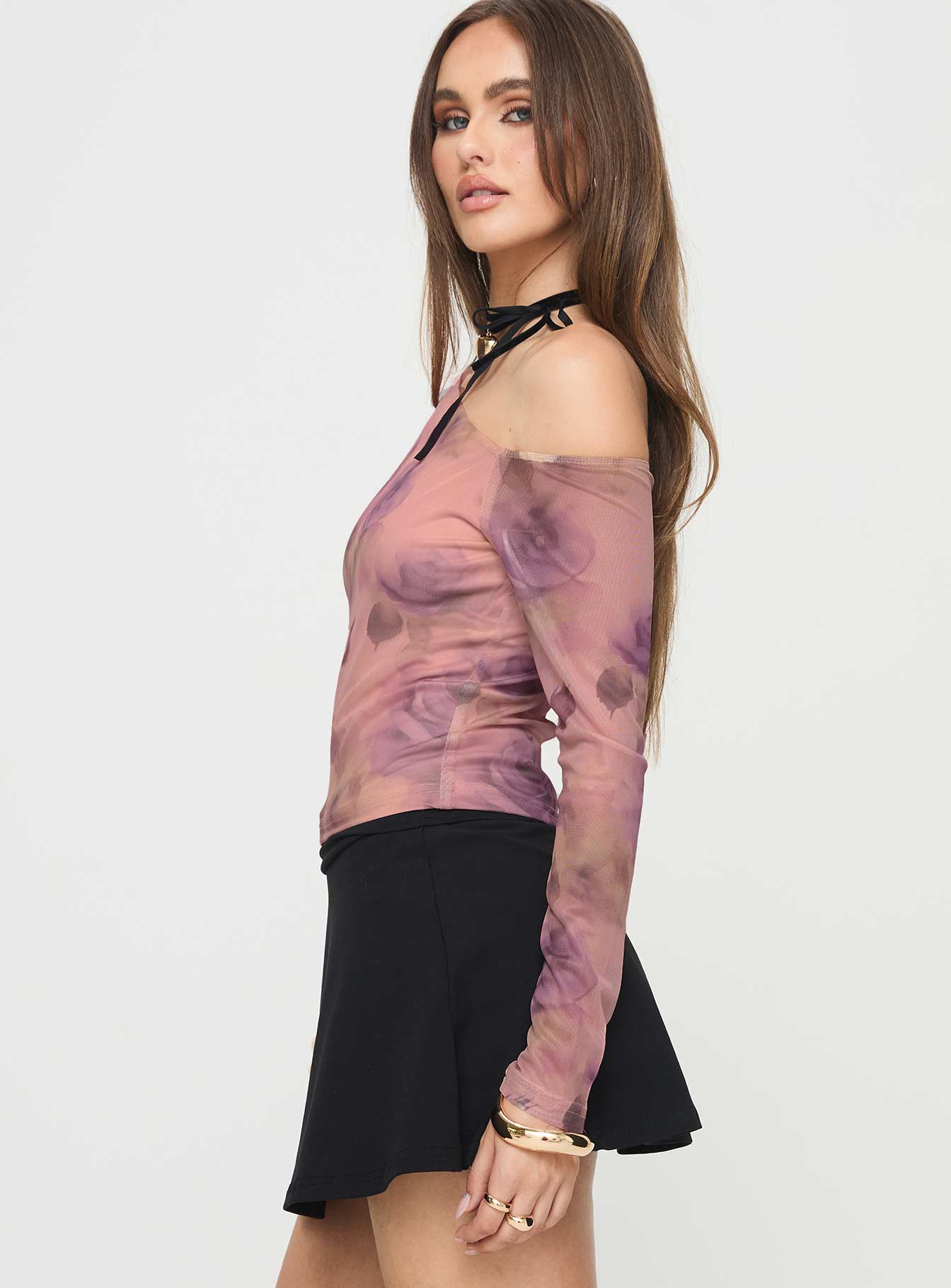 Long sleeve top Floral print, one shoulder style, mesh material Good stretch, fully lined  Princess Polly Lower Impact 