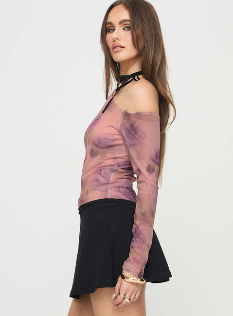 Long sleeve top Floral print, one shoulder style, mesh material Good stretch, fully lined  Princess Polly Lower Impact 