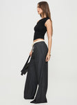 Stripe pants Elasticated waistband, drawstring fastening, silky material trim detail at waist Non-stretch material, unlined 