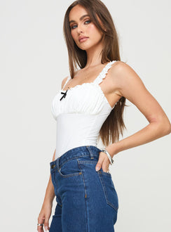 Bodysuit Elasticated shoulder straps, square neckline, ruched bust, high cut leg, press clip fastening, cheeky style bottom Good stretch, lined bust Princess Polly Lower Impact