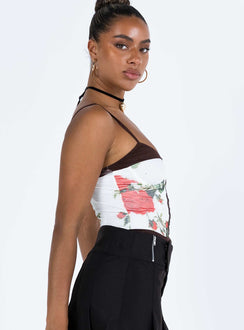 product Princess Polly Sleeveless Asymmetric Neckline  Colton Corset Top White Floral