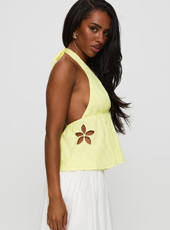Just Want You Halter Floral Cut Out Top Yellow