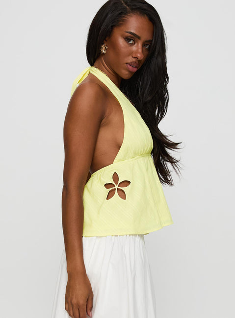 Just Want You Halter Floral Cut Out Top Yellow