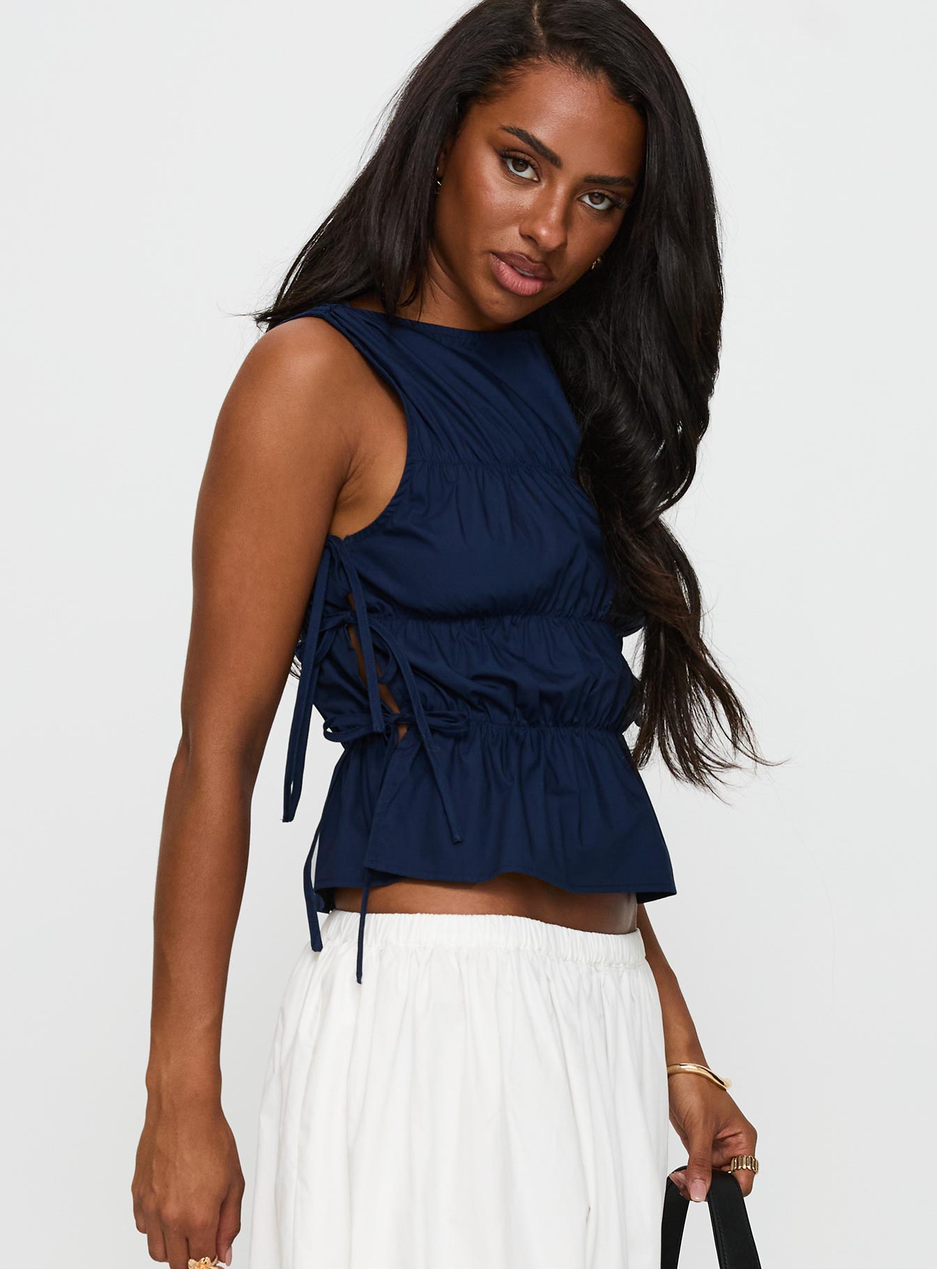 Endless Summers Tie Side Top Navy