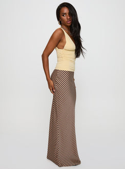   side view of model wearing Princess Polly Eliena Maxi Skirt Multi Maxi 