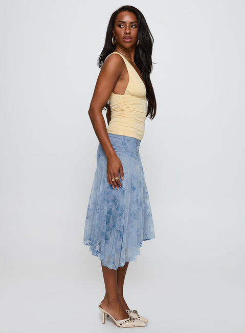 Summer Rain Asymmetrical Midi Skirt Blue