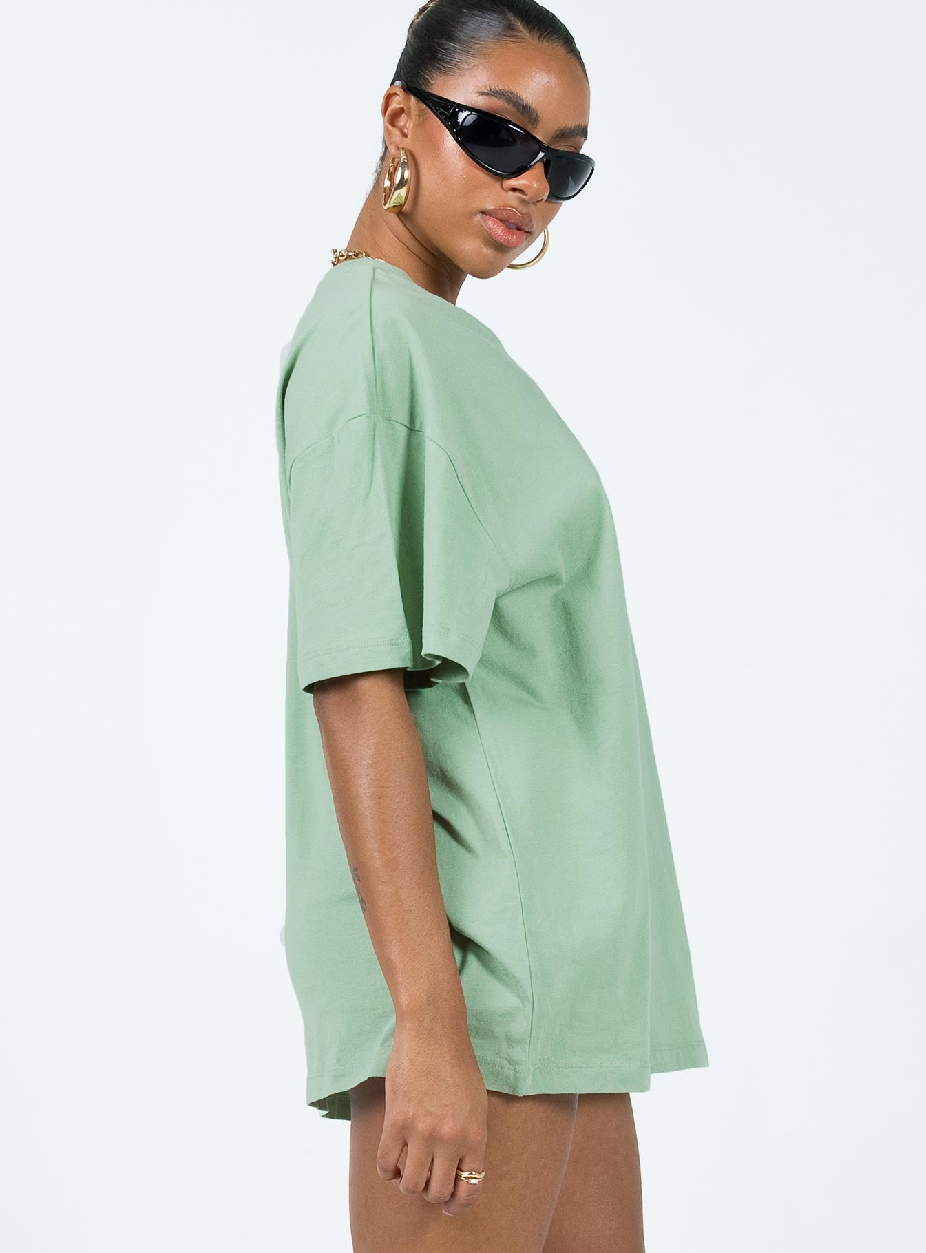 product Princess Polly Half Sleeves Crew Neck  Take Care Oversized Tee Green