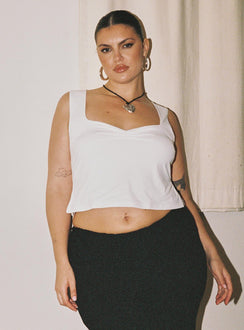 front view of model wearing Princess Polly Rehna Top White Curve Sleeveless Sweetheart 