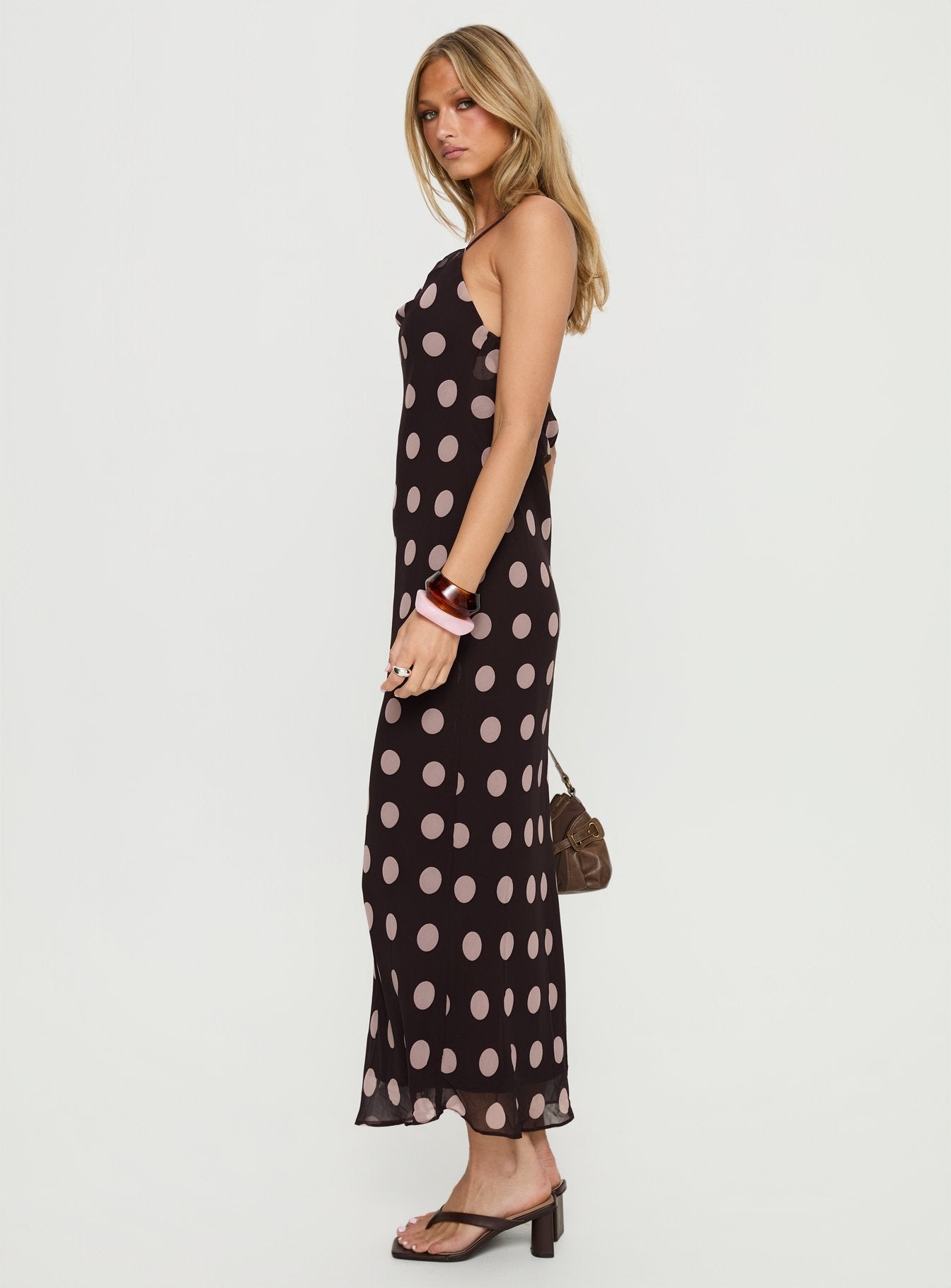 Andreana Low Back Maxi Dress Burgundy Polka Dot
