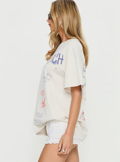 Long Beach Oversized Graphic Top Cream