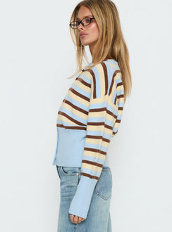 side view of model wearing Princess Polly Rhitta Button Down Cardigan Multi Stripe Jumpers 