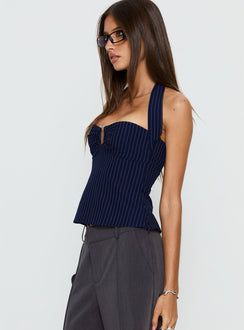 Isabetta Halter Top Navy Pinstripe