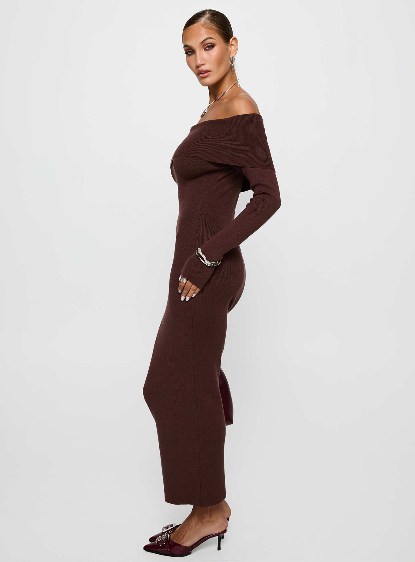 Celestara Off The Shoulder Maxi Dress Chocolate