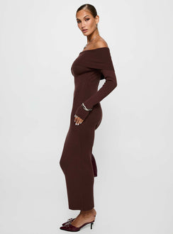 Celestara Off The Shoulder Maxi Dress Chocolate