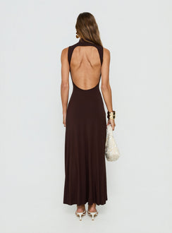Elsi Funnel Neck Cutout Maxi Dress Brown