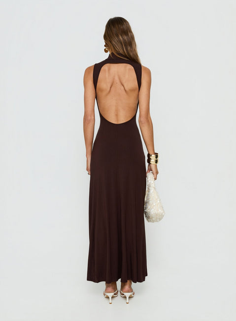 Elsi Funnel Neck Cutout Maxi Dress Brown