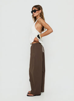 Kirelle Barrel Leg Tie Waist Pants Chocolate Brown