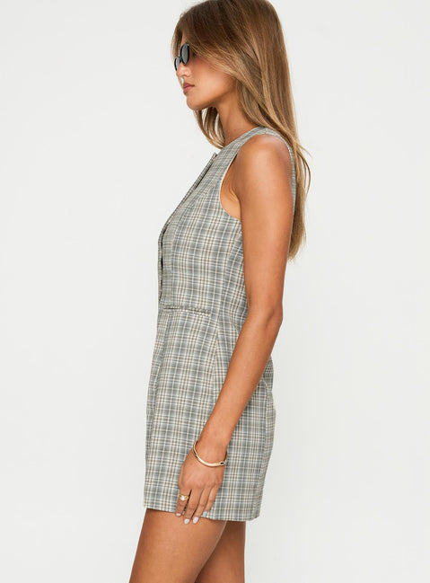 Good Manners Mini Dress Sage Check