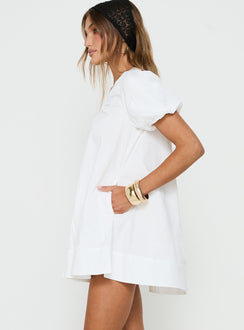 Everston Babydoll Short Sleeve Mini Dress White