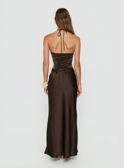 Carsonn Arrowneck Satin Maxi Dress Chocolate
