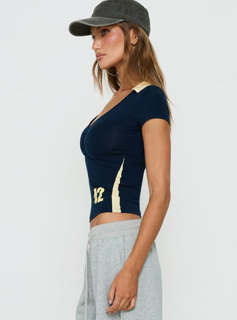 Kufu V Neck Top Navy