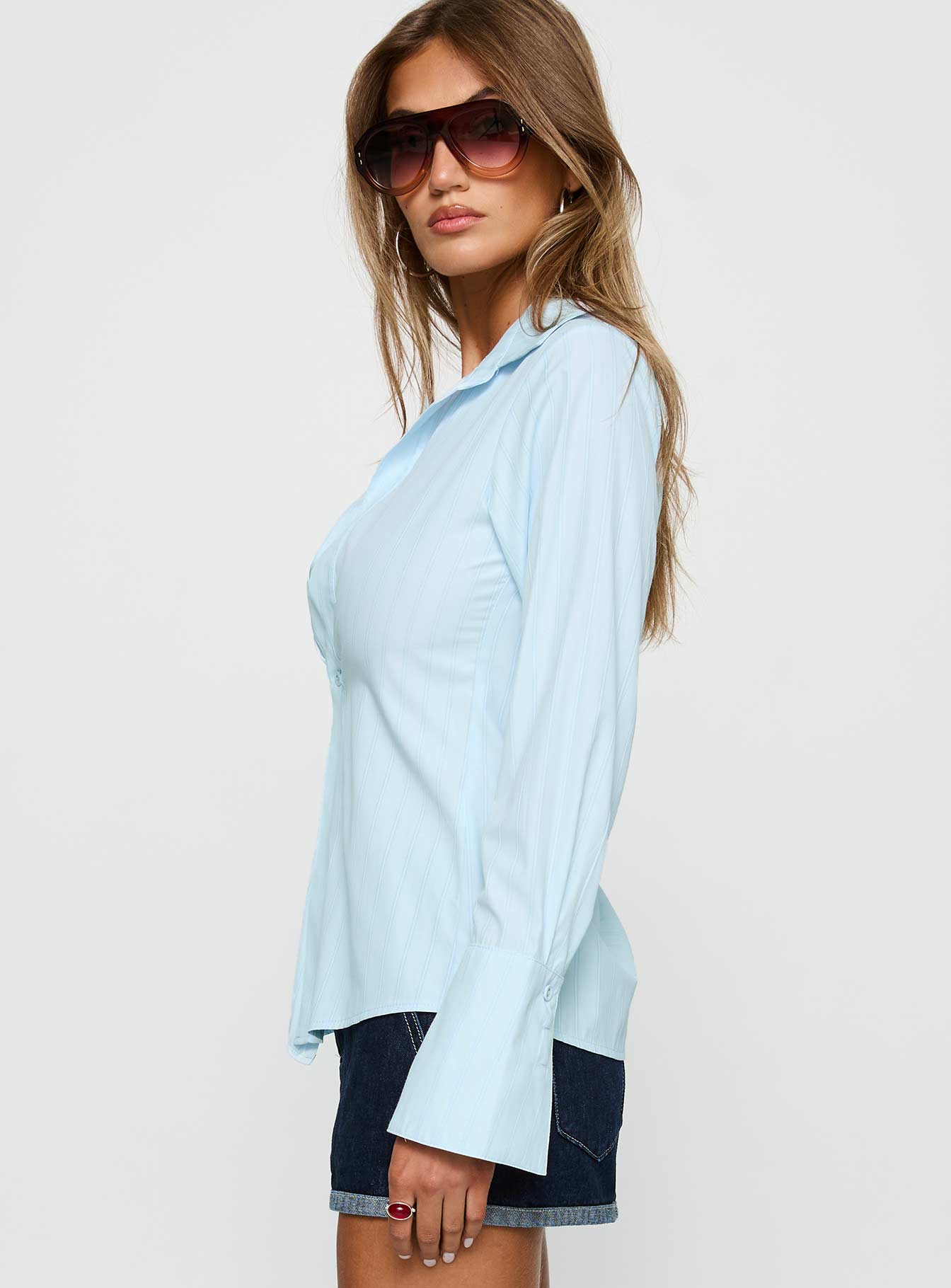 Attikus Button Up Top Blue Stripe