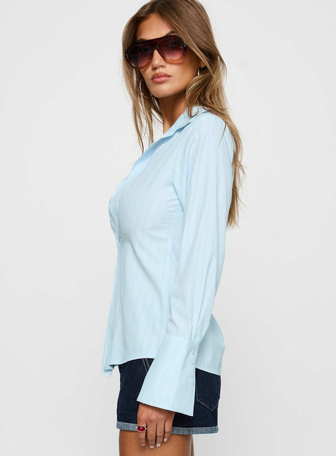 Attikus Button Up Top Blue Stripe