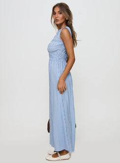 Fables Shirred Maxi Dress Blue Gingham