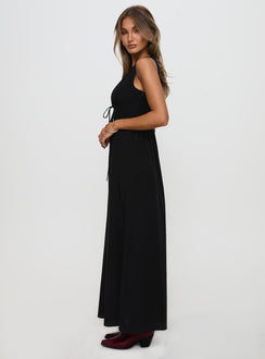 side view of model wearing Princess Polly Pokey Maxi Dress Black Plunger 