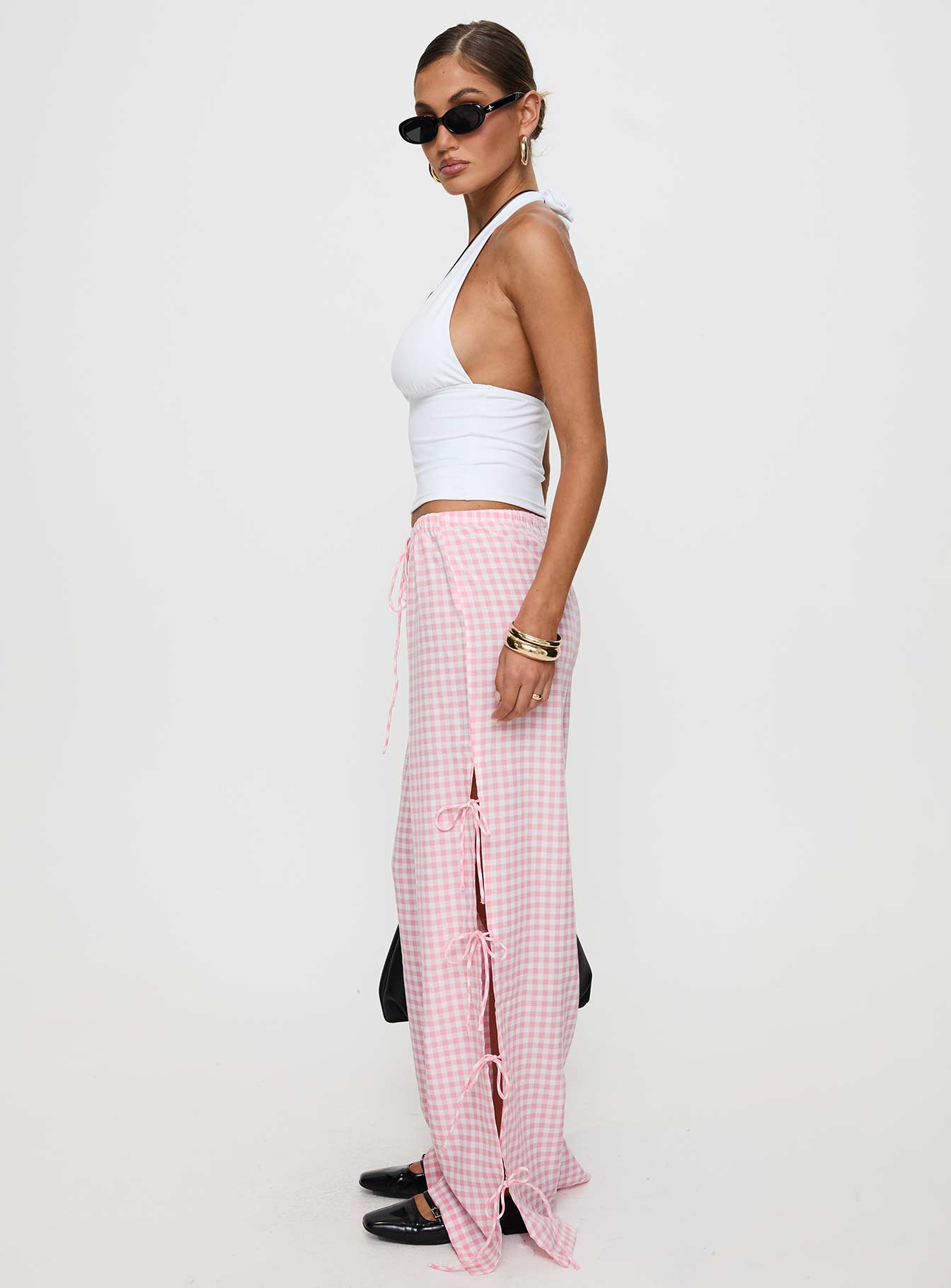 Villa Donna Bow Pants Pink Check