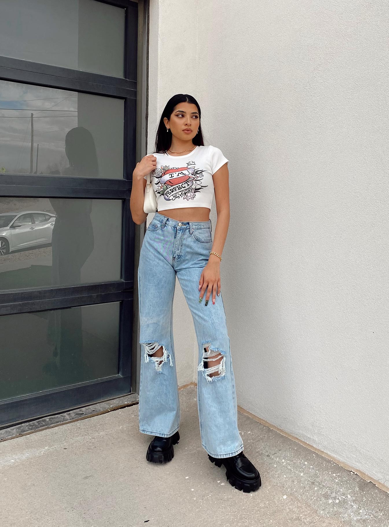 side view of model wearing Princess Polly You Adjust Tee White 