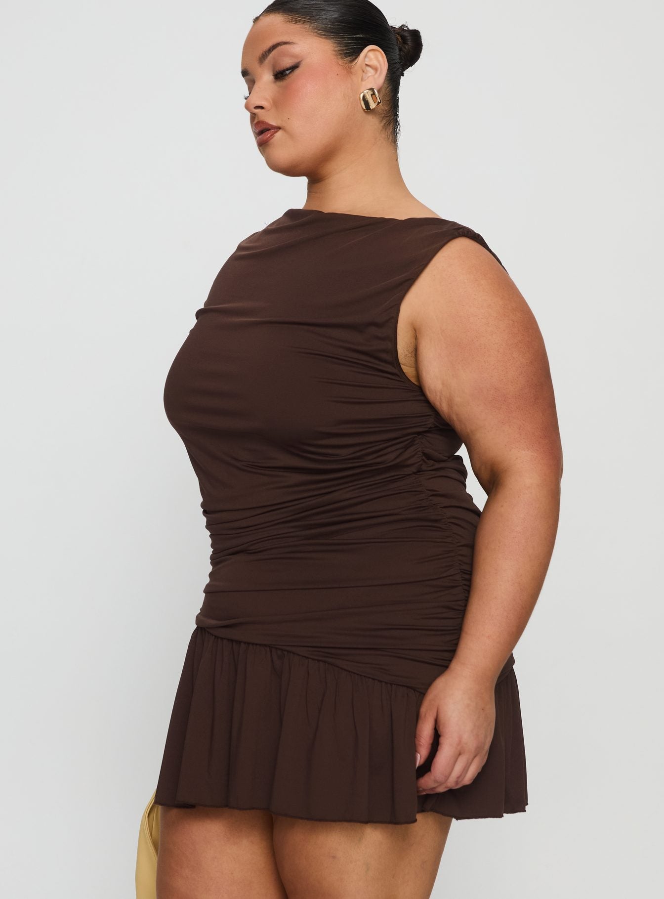 Mind Reader Ruched Mini Dress Brown Curve