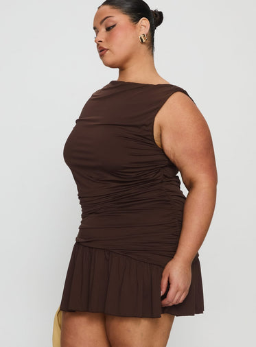 Mind Reader Ruched Mini Dress Brown Curve