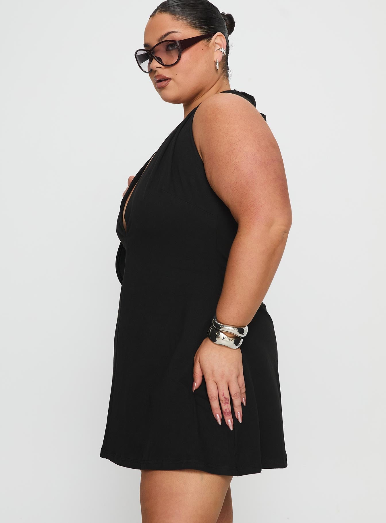 Hollywood Hills Plunge Neck Playsuit Black Curve