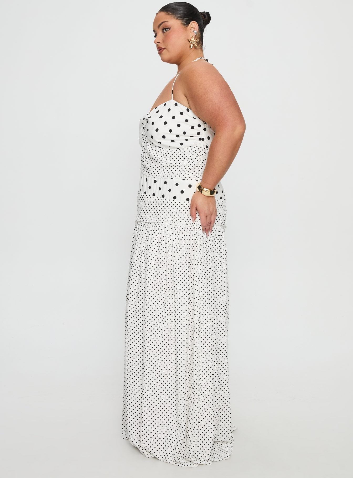 Marguerite Halter Maxi Dress White Polka Curve