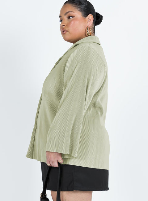 product Princess Polly Full Sleeves High Neck  Louie Pleated Shirt Sage Curve