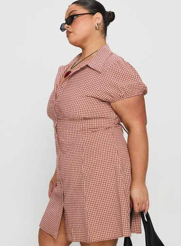 Kavira Tie Bust Shirt Dress Red Gingham Curve