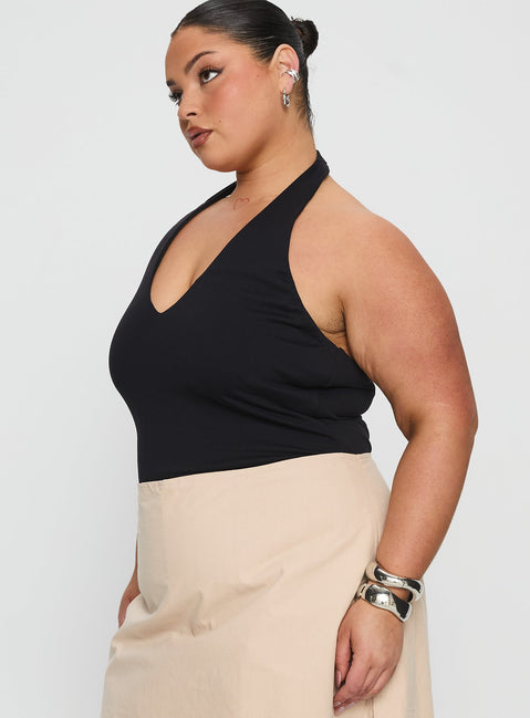 Someone New Halter Bodysuit Black Curve