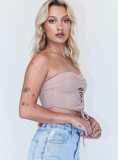 side view of model wearing Princess Polly Kerlin Top Brown 