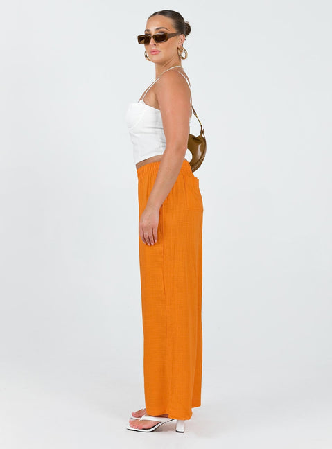 Pants Linen look material  Elasticated drawstring waist  Twin back pockets  Wide leg 