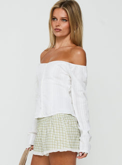 More Dream Off Shoulder Long Sleeve Top White