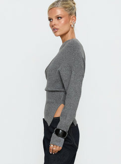 Kaelith Off shoulder Knit Sweater Dark Grey